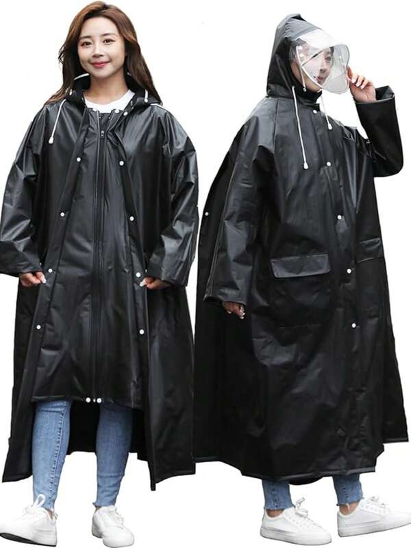 Raincoat With Double Brim And 2 Pockets For Men And Women. Large Size Rain Poncho. Stylish Long Rainwear. For Rainy Season. For Bicycles And Mopeds. For Commuting To Work Or School. For Outdoor Activities. Windproof, Waterproof, Dustproof, Snowproof. Free Shipping.