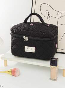 1 Piece Women's Bow Embroidered And Quilted Makeup Bag Sets Travel Cosmetic Bag With Handle Tampon Storage Bag Sanitary Pad Pouch Large Capacity Cosmetic Bag, Lightweight Fluffy Filling Toiletries Bag Mini Travel Makeup Case Pouch For Travel Storage,Daily Use. For School Cosmetic Bag Back To School Supplies Cosmetic Storage School Stuff Bag Organizer Room Stuff