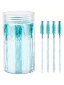 50支/包 水晶柄一次性螺旋睫毛梳，眉眼化妆刷，适用于化妆刷工具 - 藍色 - 查看 7