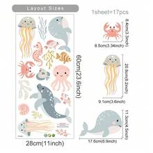 Pegatinas de pared con animales marinos pintados a mano de dibujos animados para decorar la habitación de los niños, la guardería, la sala de estar y el dormitorio - Multicolor-B - Ver 9