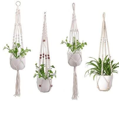 1个波西米亚风吊挂花盆网袋植物吊篮，带流苏，手工编织壁挂篮，用于植物收纳，悬挂式花盆架，室内绿植装饰，适用于室内/室外家居、酒店、办公室、花园装饰