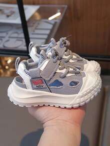 1 Pair Kids Summer Lace-Up Sandals, Anti-Slip Soft Bottom Breathable Mesh Upper Closed Toe Sports Sandals For Boys And Girls - Grey - View 5