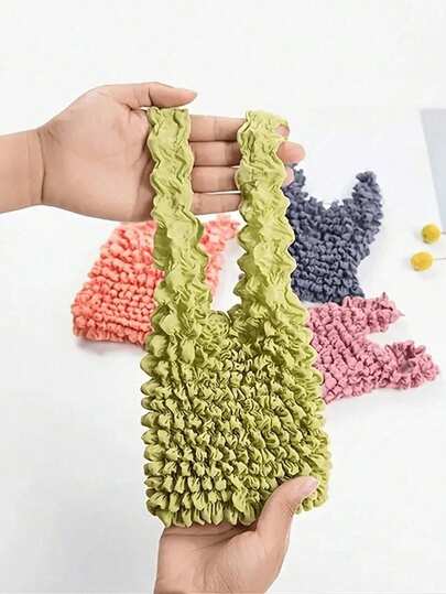 1 件折叠褶皱收纳袋魔术扩展气泡弹力稻草袋迷你袋大容量购物袋柔性拉伸袋可重复使用折叠购物手提袋旅行便携式收纳袋