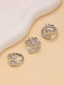 3 件套优雅简约不锈钢水滴形女士戒指，适合日常佩戴、情侣约会以及作为朋友礼物 - 銀色 - 查看 9