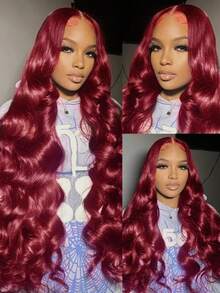 Uveous 34 Inch 99J Burgundy Lace Front Wigs Human Hair Pre Plucked 200% Density Body Wave Lace Front Wigs Human Hair Red Wig HD Transparent Full Frontal 13x4 Burgundy Colored Natural Wig For Woman Halloween Season - S99J - View 4