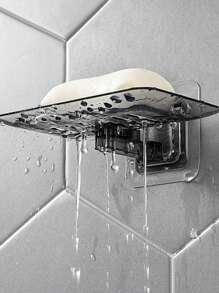 1pc Transparent Wall Mounted Soap Dish With Draining Rack - No-Drill, Traceless Crystal Soap Tray For Bathroom Organization And Storage