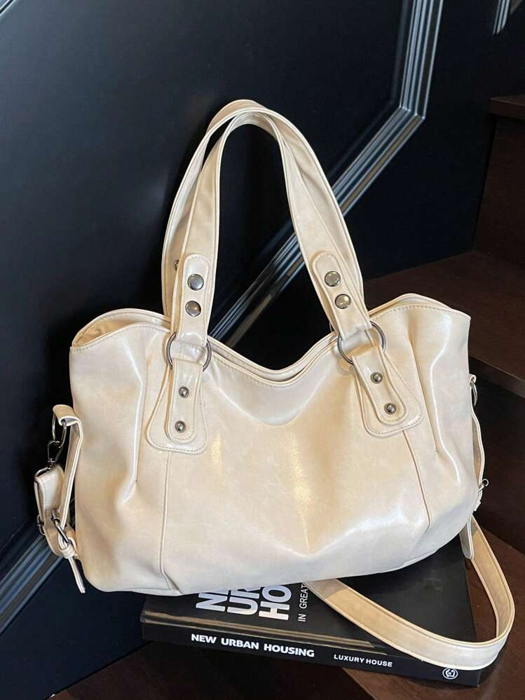 1 pièce Sac fourre-tout vintage de grande capacité, sac à main vintage en PU, ensemble de sac à main casual et portefeuille pour femmes