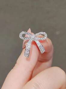 1 Pair Rhinestone Bowknot Delicate Unique Versatile Girls Daily/Gift Earrings - White - View 4