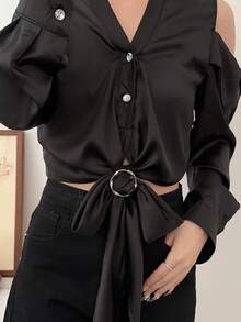 18 piezas Clips para cuello de camisas de mujer, clips para corbatas o anillos de camiseta, clips para lazos de bufanda adecuados para ropa suelta, clips metálicos redondos de moda con botón anudado en la esquina para camisas - Multicolor - Ver 5