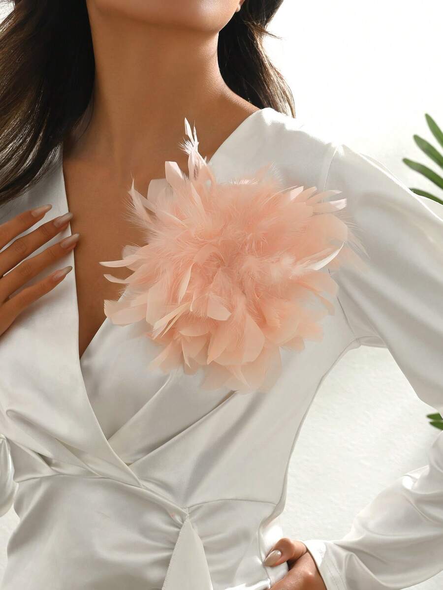 1件溫柔優雅粉色花朵造型胸針，女款時尚百搭飾品 - 粉色 - 查看 1
