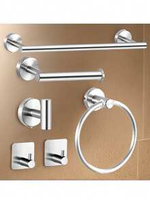 这款欧式浴室收纳套装包括不锈钢毛巾环、毛巾杆、纸巾架、浴袍挂钩、衣帽钩和多功能挂杆。 - 多 - 查看 17
