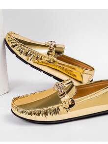 2025 Spring New Shoes Gold Penny Loafers, Slip-On Men's Casual Shoes, Korean Style Versatile Footwear - Gold - View 4