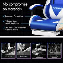 ALFORDSON Gaming Massage Chair, Massage Racing Chair With LED, Ergonomic Desk Chair With 150° Tilt, Retractable Footrest, PU Leather, Height Adjustable, 180 Kg Load Capacity