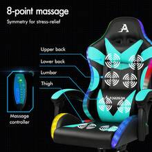 ALFORDSON Gaming Massage Chair, Massage Racing Chair With LED, Ergonomic Desk Chair With 150° Tilt, Retractable Footrest, PU Leather, Height Adjustable, 180 Kg Load Capacity - 薄荷藍 - 查看 3