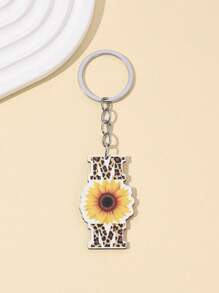 Mother's Day DIY Handmade New Key Chain, 1 Piece MOM Sunflower Leopard Print Heart Wooden Tag Key Chain Pendant, Creative Gift, English Letter Wooden Keychain, Holiday Gift, Handmade DIY, Suitable For Daily Use, Mother's Day Gift For Mom Car Accessories Bag Charm
