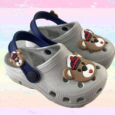 Sandália Infantil Babuche ou Crock para Menino Estampa Ursinho Macia, Leve e Confortável
