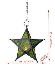 1 Piece Metal Star Tealight Candle Holder, Chinese Flowering Crabapple Design Multi Color Glass Home Decor Hanging Lantern, Suitable As A Home Decoration Hung By The Windows In The Corridor, Garden Decor, Living Room Decor, Christmas Decorations, Christmas Ornaments,Christmas Hanging Star Candle Holder For Holiday Decor