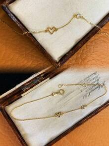 1pc 925 Silver Heart Shaped Original Vintage Minimalist Bracelet/Bangle, Fashion For Women - Yellow Gold - View 4