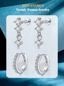 4 piezas Pendientes de cartílago para mujer de plata y oro, pendientes planos para tragus, helix, joyería para perforaciones, hipoalergénicos, pendientes apilables, pendientes de botón de oro para mujeres, pendientes para mujeres, pendientes de espalda plana, pendientes para el segundo orificio para mujeres