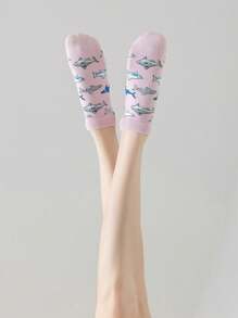 5 par damskich nowych, uroczych, modnych krótkich skarpetek z motywem rekina, miękkich, wygodnych i oddychających, najlepszych skarpetek do codziennego noszenia