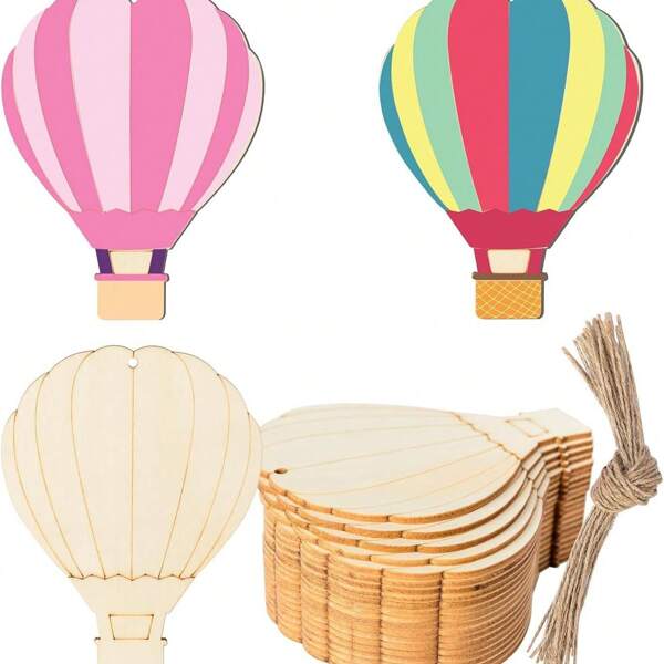 10pcs DIY Wooden Hot Air Balloon Crafts - Unfinished Paper Cutouts For Painting & Graffiti, Ideal For Summer Decor, Christmas, Weddings, Birthdays, Thanksgiving - No Battery Required