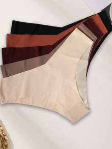 5条装V型无痕内裤女士无缝内裤三角裤性感纯色冰丝内裤简约透气三角内裤内衣弹力透气三角裤休闲内裤