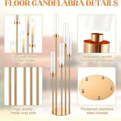 5 臂金属烛台烛台适用于婚礼餐桌中心装饰，抛光表面，落地式 - 非常适合万圣节、复活节、感恩节装饰，1 件
