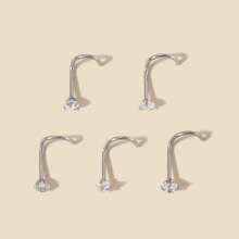 1/5pcs 316L Stainless Steel Zirconia Embedded Heart, Star, Geometric, Circle, Square Nose Studs, Versatile Body Piercing Jewelry, Disposable Tools, Perfect Gifts For Women