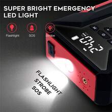 Arrancador portátil de coche con compresor de aire, luz LED de emergencia y batería externa - Carga rápida para teléfonos, portátiles, coches, camiones, autocaravanas y talla grande - Incluye bolsa de almacenamiento, cargador de batería de vehículo | Batería compacta | Características avanzadas, arrancador portátil de batería de coche
