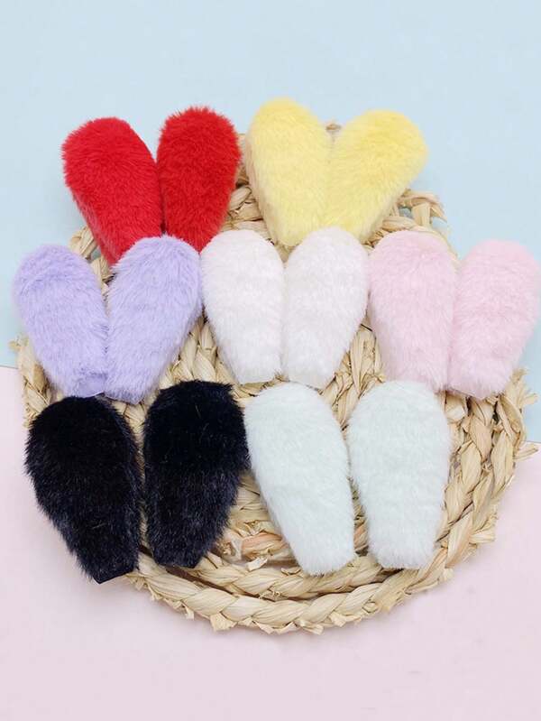 14pcs Double-sided Cute Plush Bunny Ear Diy Hair Clips, Headbands, Hair Accessories