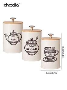 choxila 3pcs Set Metal Storage Jars For Coffee, Tea & Sugar, Moisture-Proof, Airtight Food Sealed Cans With Lids, Coffee Storage Canisters Kitchen Organizers - Beige - View 6