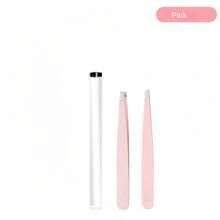 [Tube Packaging] Stainless Steel Light Pink Eyebrow Tweezers Set For Eyebrow & Facial Hair Plucking, With High Precision Straight And Slant Tips, Portable And Ideal For Home Use, Tools For Men