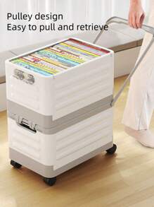 1pc Foldable Book Box With Wheels, Storage Box For Student Classrooms, Trolley Organizer Box For Dormitories, Book And Miscellaneous Storage Box