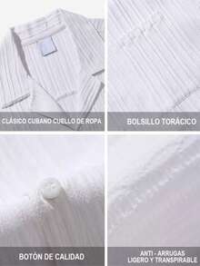 Conjuntos de Hombre Sencillo y Moda Camisa y Pantalón Corto, Ropa de Playa Hombre Casual de Manga Corta y Pantalones Cortos con Rayas Onduladas - Blanco - Ver 8