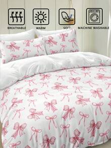 3pcs Watercolor Pink Striped Bow Tie Printed Duvet Cover Set (1 Duvet Cover + 2 Pillow Shams, Comforter Not Included), Cute Girly Style, Daily Use Soft Polyester Fabric, Suitable For All Seasons Bedroom/Dorm, Kawaii Home Decor, Fashionable Bedding New Arrival - Multicolor - View 7