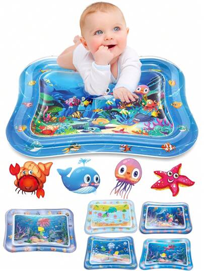 2pcs-Inflatable Tummy Time Mat Premium Baby Water Play Mat For Infants And Toddlers Baby For 3 To 24 Months, Strengthen Your Baby's Muscles, Portable