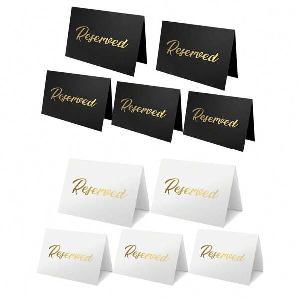 10-Pack Deluxe Golden Reserved Table Signs - Double-Sided, No-Electricity-Needed,Black Simple Golden Stamping Cards Easy-To-Use Paper Signage For Weddings, Parties, Restaurants, Banquets, And Special Events - Perfect For Reserving Tables With Elegance And Style