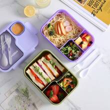 1pc Adult Lunch Box, 1450ml Adult Lunch Box, Leak Proof Lunch Box With Utensils, 3-Compartment Lunch Box, Microwave Heating, Four-Color Optional