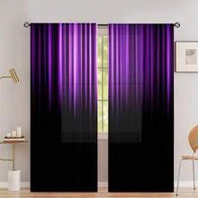 2 piezas de cortinas decorativas con estampado de degradado de negro y morado - Instalación de bolsillo para varilla, cortinas con impresión digital, material de poliéster, adecuadas para sala de estar, cocina, dormitorio, estudio, decoración del hogar | Decoración de dormitorio | Cortinas para sala de estar - Multicolor - Ver 3