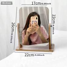 1pc Rotatable Vanity Makeup Mirror With Wooden Stand, Polished Finish, Adjustable Desk Vanity Mirror For Bedroom, Bathroom, Daily Skincare & Makeup, No Battery Required Home Decor Back To School Room Decor School Supplies