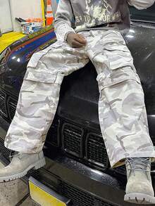 DK-MB Men's Hip-Hop American Vintage Loose Printed Casual Pants, Couple Loose Straight Leg Trousers, Streetwear Relaxed Drawstring Outdoor Pants, Men Cargo Pants Streetwear - Multicolor - View 4