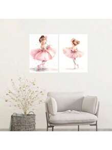 1/6PCS Optional Frame Posters Wall Arts Modern Pink Ballerina Girl Unicorn Butterfly Poster Kids Room Decorative Posters Wall Bedroom Decor ,Wall Art With Frame