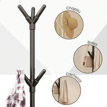 KONTUZ Clothes Organizer Rack With 9 Hooks, Floor Coat Rack, Portable Floor Coat Rack With Unique Design, For Bedroom Or Home Decoration. - màu đen - Xem 5