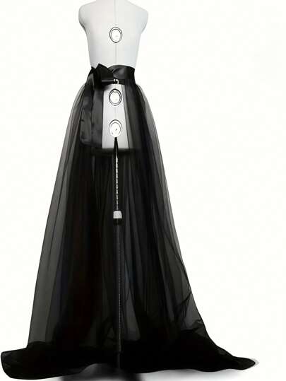 1pc Women's Detachable Tulle Maxi Dress, European & American Style Wedding Gown, Influencer Same Style, Suitable For Photoshoot, Halloween