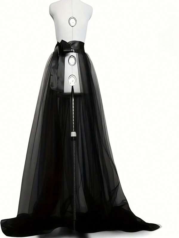 1pc Women's Detachable Tulle Maxi Dress, Puff Skirt Wedding Gown, Social Media Influencer Style, For Photoshoot