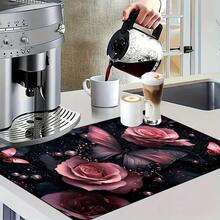 1pc Floral Print Drainage Mat/Absorbent Mat/Drying Mat For Coffee Maker, Dishware - Polyester Tabletop Protective Mat, For Kitchen Counter Decor, Home Bar & Dining Table Placemats - HQQLSD152 - View 7