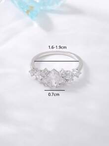 1pc Luxurious S925 Sterling Silver Water Drop Flower Zirconia Geometric Ring, Suitable For Women Wedding, Party, Date & Daily Wear - Silver - View 19
