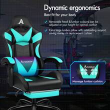 ALFORDSON Gaming Massage Chair, Massage Racing Chair With LED, Ergonomic Desk Chair With 150° Tilt, Retractable Footrest, PU Leather, Height Adjustable, 180 Kg Load Capacity - 薄荷藍 - 查看 2