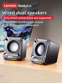 Lenovo 联想 A01 双扬声器台式迷你双扬声器低音炮环绕音响 RGB 灯光效果有线多模式无线台式电脑低音炮扬声器适用于 USB/3.5MM 接口 - A01雙音箱 - 查看 11