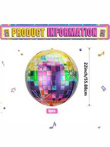 6pcs 22 Inch Colorful/Gold/Silver Disco Ball Balloons, 22 Inch 4D Round Foil Balloons For Birthday, Wedding, Graduation, Disco Dance Theme Party Decorations 70s 80s 90s